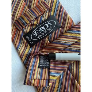 Eros Multi Striped Woven Jacquard Aztec Wide	100 Silk Tie Necktie Italy 58.5 x 4